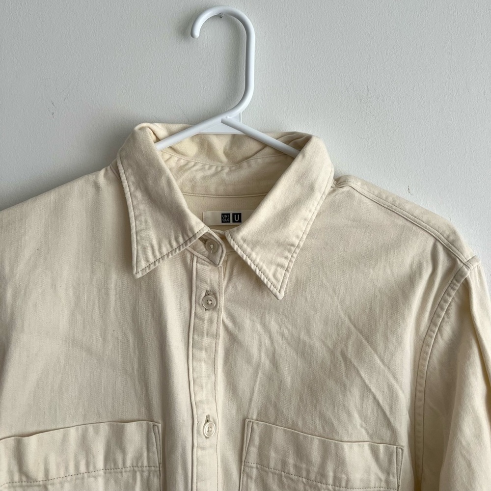 Men’s Uniqlo U Lemaire Collab Cream 100% Thick Button-Up Shirt Size M